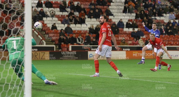 100326 - Barnsley v Cardiff City - Sky Bet League 1 - Shot from Ollie Tanner of Cardiff saved by Goalkeeper Owen Goodman of Barnsley