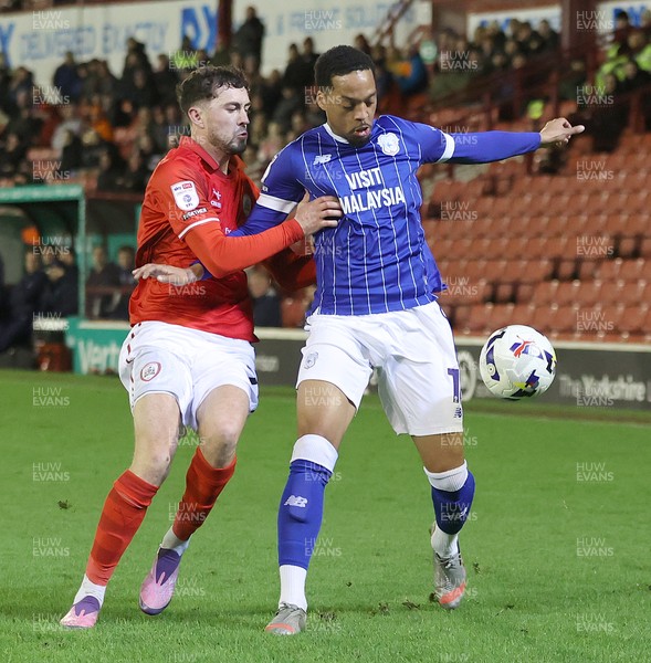 100326 - Barnsley v Cardiff City - Sky Bet League 1 - Chris Willock of Cardiff and Corey O'Keeffe of Barnsley