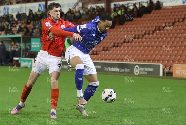 100326 - Barnsley v Cardiff City - Sky Bet League 1 - Chris Willock of Cardiff and Corey O'Keeffe of Barnsley