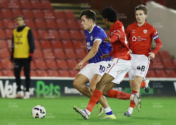 100326 - Barnsley v Cardiff City - Sky Bet League 1 - Rubin Colwill of Cardiff and Vimal Yoganathan of Barnsley