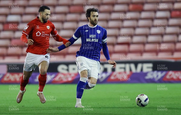 100326 - Barnsley v Cardiff City - Sky Bet League 1 - Calum Chambers of Cardiff pulled back by Adam Phillips of Barnsley