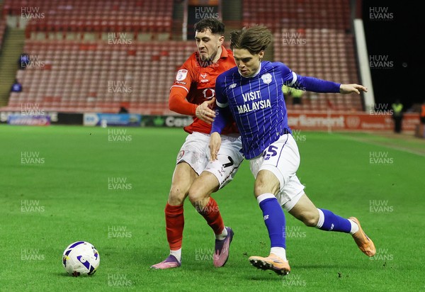 100326 - Barnsley v Cardiff City - Sky Bet League 1 - Cian Ashford of Cardiff and Corey O'Keeffe of Barnsley