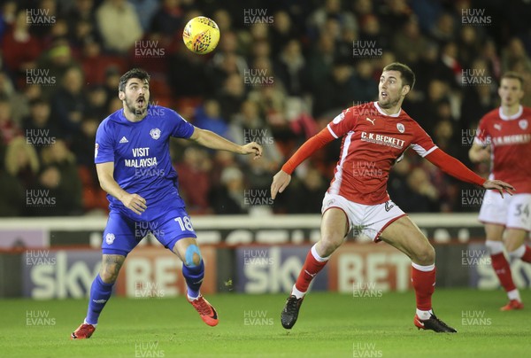 211117 - Barnsley v Cardiff City, Sky Bet Championship - Callum Paterson of Cardiff City and Gary Gardner of Barnsley compete for the ball