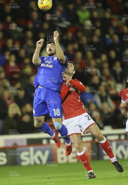211117 - Barnsley v Cardiff City, Sky Bet Championship - Callum Paterson of Cardiff City and Gary Gardner of Barnsley compete for the ball