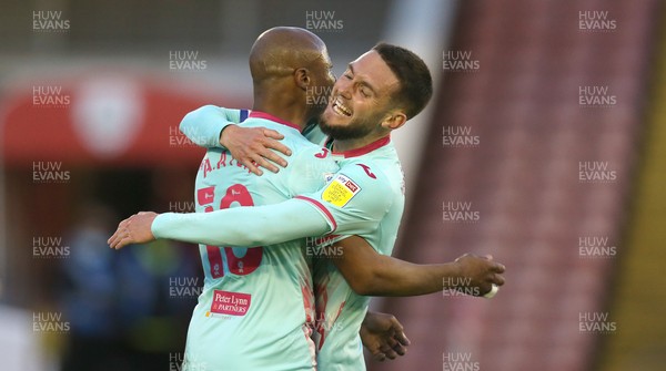 170521 - Barnsley v Swansea City - Sky Bet Championship - Andre Ayew of Swansea celebrates scoring the 1st goal of the match with Matt Grimes