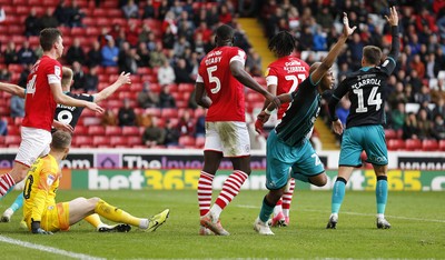 191019 - Barnsley v Swansea City - Sky Bet Championship - Andre Ayew of Swansea celebrates scoring the 1st goal of the match