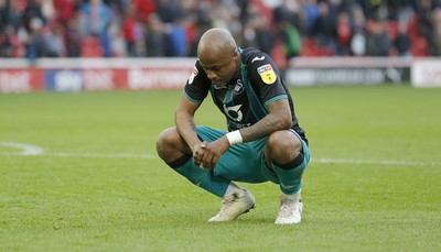 191019 - Barnsley v Swansea City - Sky Bet Championship - Andre Ayew of Swansea at the end of the match