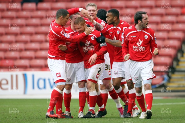 22.01.11 -Barnsley v Swansea City, Npower Championship - Barnsley's Bobby Hassell celebrates his opening goal 