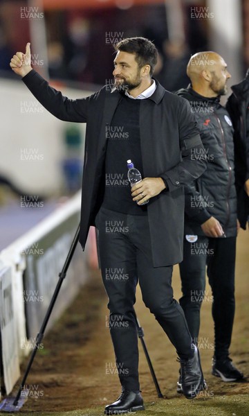 241121 - Barnsley v Swansea City - Sky Bet Championship - Head Coach Russell Martin  of Swansea gives thumbs up to  Directors box