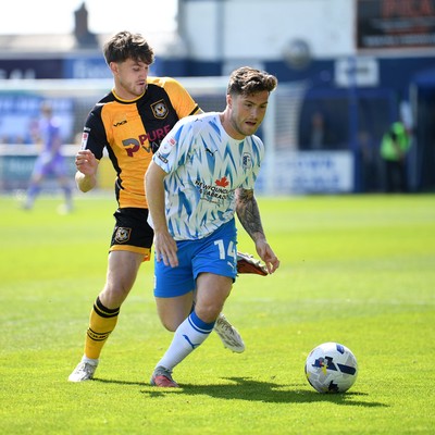 020526 - Barrow v Newport County - Sky Bet League 2 -  Ben Lloyd of Newport County is challenged by Charlie McCann of Barrow