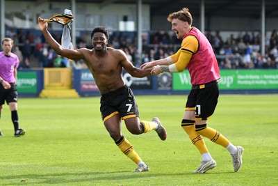 020526 - Barrow v Newport County - Sky Bet League 2 -  Bobby Kamwa of Newport County celebrates at full time with team mates