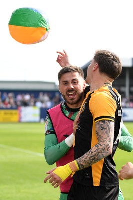 020526 - Barrow v Newport County - Sky Bet League 2 -  Shaun McDonald and James Crole of Newport County celebrates