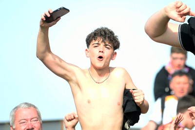 020526 - Barrow v Newport County - Sky Bet League 2 -  Newport fans celebrates at full time