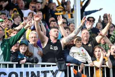 020526 - Barrow v Newport County - Sky Bet League 2 -  Newport fans celebrates at full time