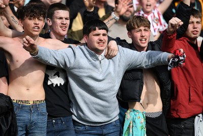 020526 - Barrow v Newport County - Sky Bet League 2 -  Newport fans celebrates at full time