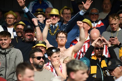 020526 - Barrow v Newport County - Sky Bet League 2 -  Newport fans celebrates at full time