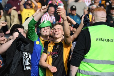 020526 - Barrow v Newport County - Sky Bet League 2 -  Sven Sprangler of Newport County celebrates at full time with fans