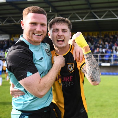 020526 - Barrow v Newport County - Sky Bet League 2 -  Lee Jenkins of Newport County celebrates at full time with James Crole of Newport County