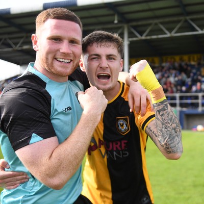 020526 - Barrow v Newport County - Sky Bet League 2 -  Lee Jenkins of Newport County celebrates at full time with James Crole of Newport County