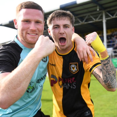 020526 - Barrow v Newport County - Sky Bet League 2 -  Lee Jenkins of Newport County celebrates at full time with James Crole of Newport County