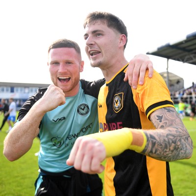 020526 - Barrow v Newport County - Sky Bet League 2 -  Lee Jenkins of Newport County celebrates at full time with James Crole of Newport County