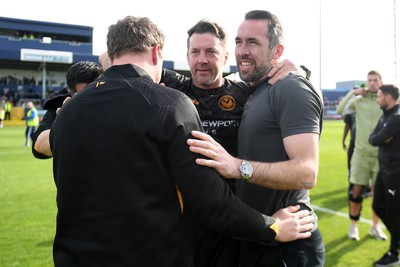 020526 - Barrow v Newport County - Sky Bet League 2 -  Newport coaching staff celebrates at full time