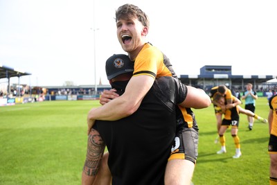 020526 - Barrow v Newport County - Sky Bet League 2 -  Ben Lloyd of Newport County is held up in celebration by David Pipe at full time