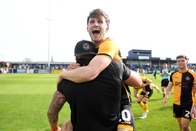 020526 - Barrow v Newport County - Sky Bet League 2 -  Ben Lloyd of Newport County is held up in celebration by David Pipe at full time