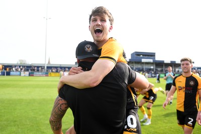 020526 - Barrow v Newport County - Sky Bet League 2 -  Ben Lloyd of Newport County is held up in celebration by David Pipe at full time