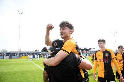 020526 - Barrow v Newport County - Sky Bet League 2 -  Ben Lloyd of Newport County is held up in celebration by David Pipe at full time