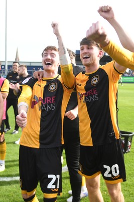 020526 - Barrow v Newport County - Sky Bet League 2 -  Michael Spellman of Newport County and Ben Lloyd of Newport County celebrates at full time