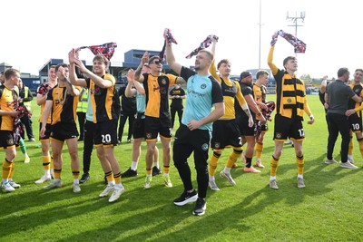 020526 - Barrow v Newport County - Sky Bet League 2 -  Newport players celebrate at full time