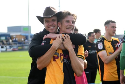 020526 - Barrow v Newport County - Sky Bet League 2 -  Newport County Assistant Manager, Mark Smith and Sven Sprangler of Newport County celebrates at full time