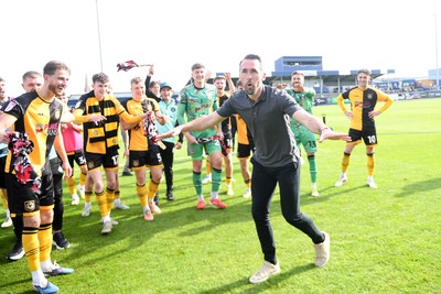020526 - Barrow v Newport County - Sky Bet League 2 -  Newport County Head Coach, Christian Fuchs celebrates at full time