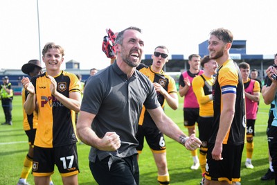 020526 - Barrow v Newport County - Sky Bet League 2 -  Newport County Head Coach, Christian Fuchs celebrates at full time