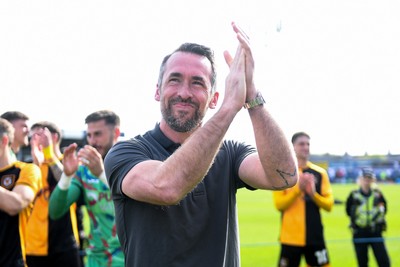 020526 - Barrow v Newport County - Sky Bet League 2 -  Newport County Head Coach, Christian Fuchs celebrates at full time