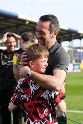 020526 - Barrow v Newport County - Sky Bet League 2 -  Newport County Head Coach, Christian Fuchs celebrates at full time with his son