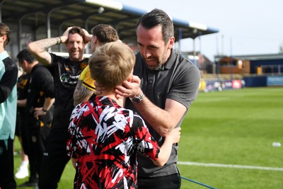 020526 - Barrow v Newport County - Sky Bet League 2 -  Newport County Head Coach, Christian Fuchs celebrates at full time with his son
