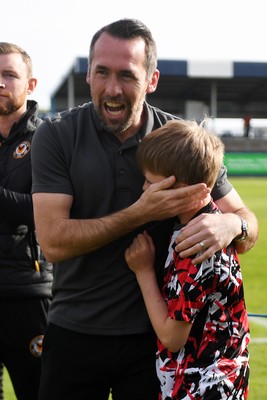 020526 - Barrow v Newport County - Sky Bet League 2 -  Newport County Head Coach, Christian Fuchs celebrates at full time with his son