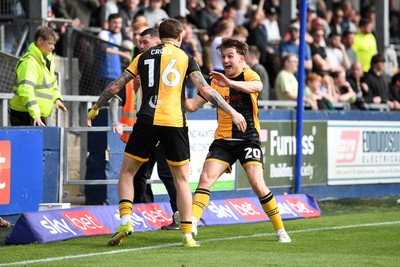 020526 - Barrow v Newport County - Sky Bet League 2 -  Ben Lloyd of Newport County celebrates with James Crole of Newport County after their side takes the lead