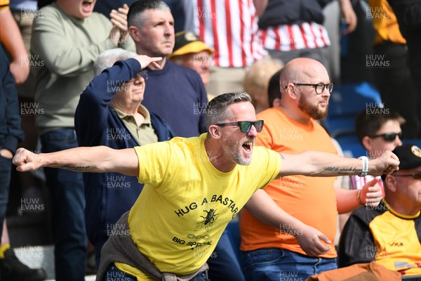 020526 - Barrow v Newport County - Sky Bet League 2 -  Newport fans celebrate after Jordan Wright of Newport County saves a penalty