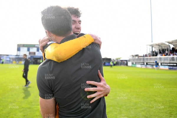 020526 - Barrow v Newport County - Sky Bet League 2 -  Joe Thomas of Newport County celebrates at full time with Newport County Head Coach, Christian Fuchs
