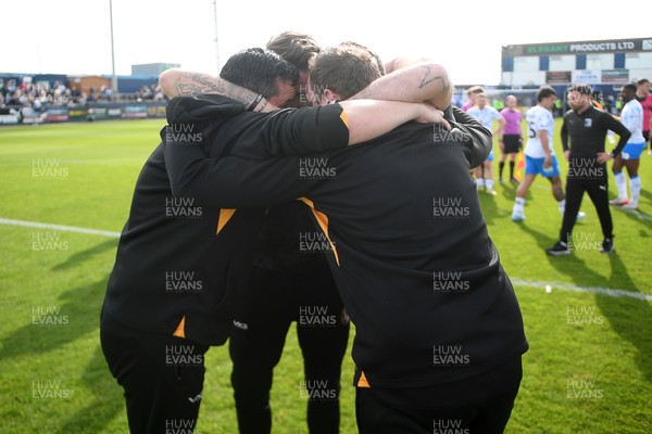 020526 - Barrow v Newport County - Sky Bet League 2 -  Newport coaching staff celebrates at full time