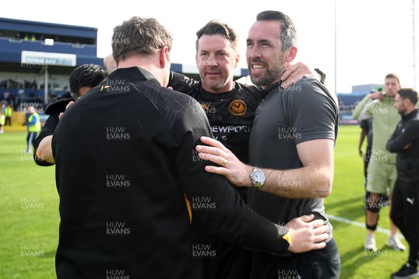 020526 - Barrow v Newport County - Sky Bet League 2 -  Newport coaching staff celebrates at full time