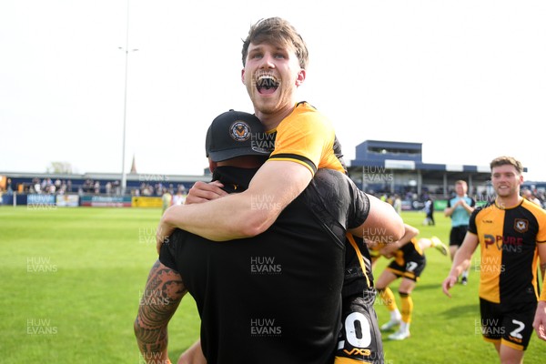 020526 - Barrow v Newport County - Sky Bet League 2 -  Ben Lloyd of Newport County is held up in celebration by David Pipe at full time