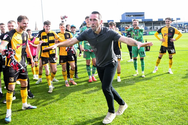 020526 - Barrow v Newport County - Sky Bet League 2 -  Newport County Head Coach, Christian Fuchs celebrates at full time