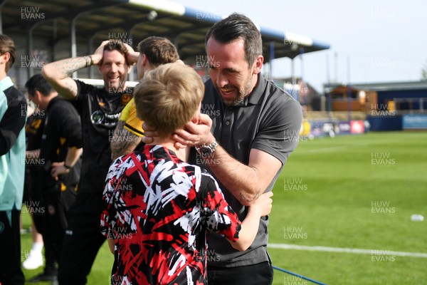020526 - Barrow v Newport County - Sky Bet League 2 -  Newport County Head Coach, Christian Fuchs celebrates at full time with his son