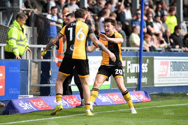 020526 - Barrow v Newport County - Sky Bet League 2 -  Ben Lloyd of Newport County celebrates with James Crole of Newport County after their side takes the lead