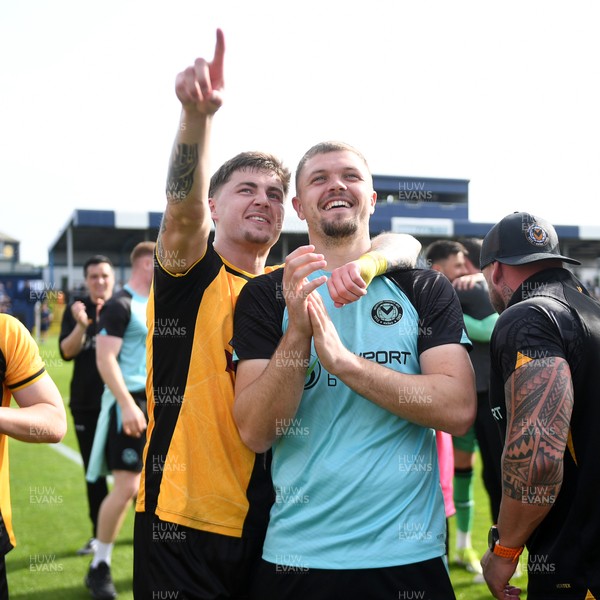 020526 - Barrow v Newport County - Sky Bet League 2 -  James Crole of Newport County celebrates with Cole Jarvis of Newport County at full time