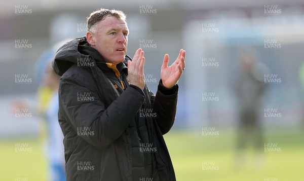 230324 - Barrow v Newport County - Sky Bet League 2 - Manager Graham Coughlan of Newport County applauds the fans at the end of the match